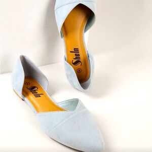Side Cut Out Closed Toe Soft Blue Loafers (5.5)